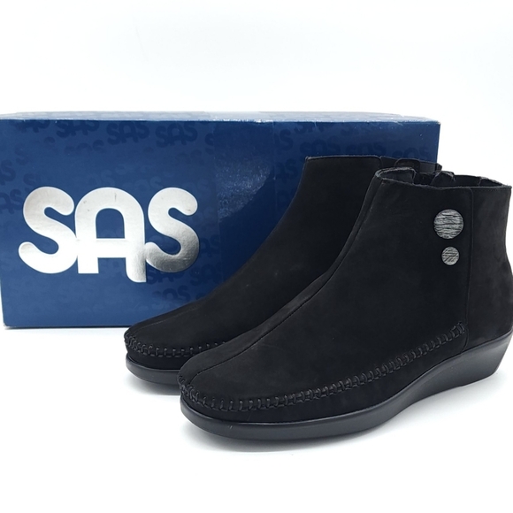 SAS Jade Onyx Women's Ankle Wedge Boot Side Zip Comfort Size 9 W - Picture 1 of 12